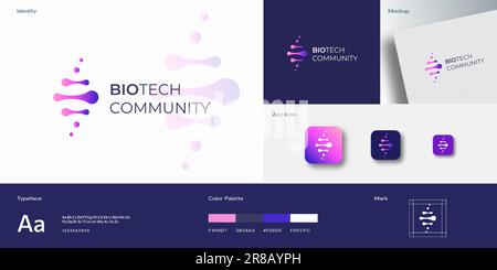 Logo-Vorlage für abstrakte Vektorzeichen von DNA Spiral. Concept Identity Guide mit moderner Typografie Realistic Mock Up. Moderne Technologie, Medizin oder Stock Vektor