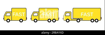 LKW-Symbolsatz. Fracht, Liefersymbol. Schneller Lieferwagen. Symbole für Zustellungsdienste. Expressversand Stock Vektor
