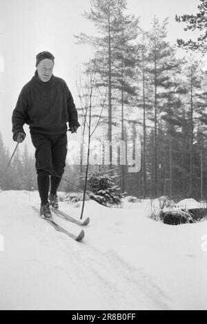 Aktuell 10-6-1960: Kirkvaag zum Film Rolf Kirkvaag ist dem Film als leitender Arzt in Arne Skouens neuem Film „Omringet“ beigetreten - über Major Hauglings dramatische Tage in der Frauenklinik von Rikshospitalet während des Krieges. Hier fährt er Ski. Foto: Ivar Aaserud / Aktuell / NTB ***FOTO NICHT ABGEBILDET*** Stockfoto