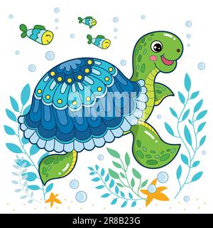 Süße Cartoon-Meeresschildkröte. Vektordarstellung Stock Vektor