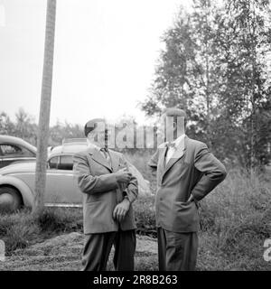 Aktuell 39-7-1960: Schlupfloch an der Grenze, an der sich Morokulien heute befindet, fand eines der erstaunlichsten illegalen Abenteuer des Krieges statt. Die Hauptverbindungsleitung zwischen Hjemmefront und Utefront verläuft direkt an den Nasen der deutschen Wachen vorbei. Foto: Aage Storløkken / Aktuell / NTB ***FOTO NICHT VERARBEITET*** Stockfoto