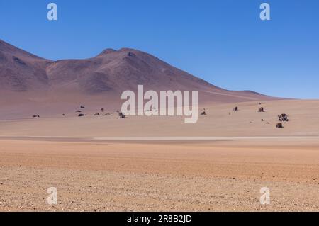Malerische Wüste Salvador Dali, nur ein natürlicher Anblick auf der malerischen Lagunenroute durch den bolivianischen Altiplano in Südamerika Stockfoto