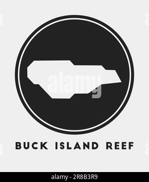 Symbol für Buck Island Reef. Rundes Logo mit Karte und Titel. Stilvolles Abzeichen „Buck Island Reef“ mit Karte. Vektordarstellung. Stock Vektor