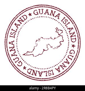 Guana Island Rundstempel mit Inselkarte. Vintage-roter Passstempel mit kreisförmigem Text und Sternen, Vektorgrafik. Stock Vektor