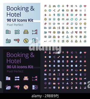 Buchungs- und Hotel Pixel Perfect RGB-Farb-ui-Symbolsatz für den dunklen, hellen Modus Stock Vektor