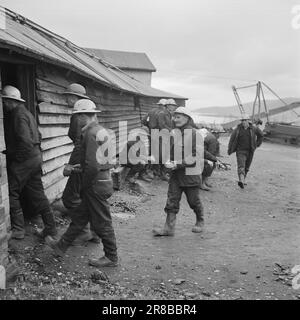 Aktuell 46-7-1960: Soll dieses Dorf verwüstet werden? Die Bergbaugemeinde Bjørkåsen steht vor ihrem Niedergang, wenn nicht bald neue Arbeitsplätze geschaffen werden. Die Erzreserven reichen nur für 2 1/2 Betriebsjahre aus. Die Jungen fliehen aus dem Dorf, und die Alten sind beunruhigt über die Ungewissheit. „Es muss eine neue Industrie aufgebaut werden, das ist eine beliebte Forderung“, sagt die Ballangsværingen. Foto: Bjarne Amundsen / Aktuell / NTB ***FOTO NICHT ABGEBILDET*** Stockfoto