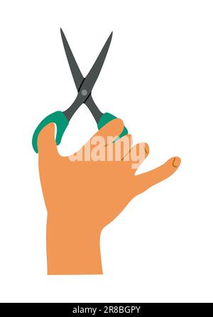 Hand Halten Schere Hand gezeichneter Cartoon-Vektor. Stock Vektor