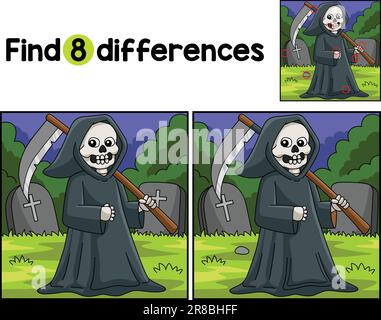 Grim Reaper Halloween Finde Die Unterschiede Stock Vektor