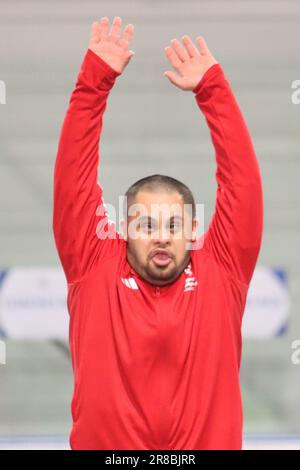 Berlin, Deutschland, 20. Juni 2023. Ghanem ALMEMARI aus den Vereinigten Arabischen Emiraten auf dem Podium 30 m Streight Line H02 D02 bei den Olympischen Sonderspielen Berlin 2023. Kredit: Fabideciria. Stockfoto