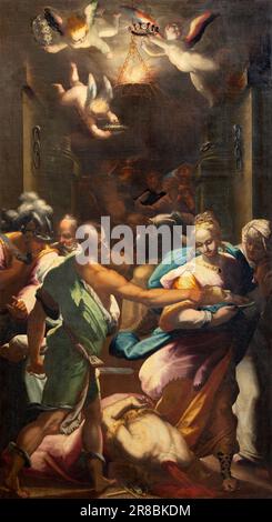 GENUA, ITALIEN - 7. MÄRZ 2023: Das Gemälde der Enthauptung von St. Johannes der Täufer in der Kirche Chiesa di san Pietro in Banchi Stockfoto