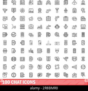 100 Chat-Symbole eingestellt. Skizzieren Sie die Darstellung von 100 Chat-Symbolen, die auf weißem Hintergrund isoliert sind Stock Vektor