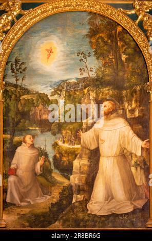 GENUA, ITALIEN - 8. MÄRZ 2023: Das Gemälde der Stigmatisierung von St. Francis von Assisi in der Kirche Chiesa di Santa Maria della Cella Stockfoto