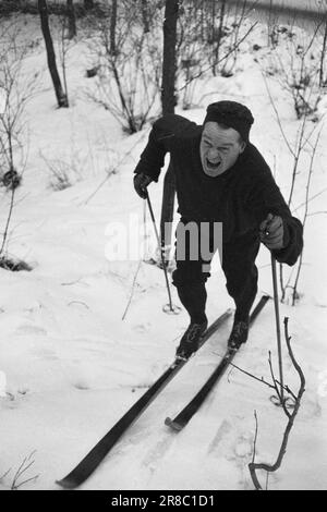 Aktuell 10-6-1960: Kirkvaag zum Film Rolf Kirkvaag ist dem Film als leitender Arzt in Arne Skouens neuem Film „Omringet“ beigetreten - über Major Hauglings dramatische Tage in der Frauenklinik von Rikshospitalet während des Krieges. Hier fährt er Ski. Foto: Ivar Aaserud / Aktuell / NTB ***FOTO NICHT ABGEBILDET*** Stockfoto