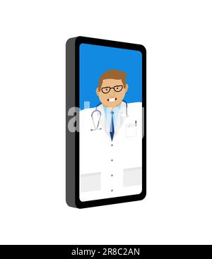 Online-Medizin. Der Arzt führt einen Termin über das Internet durch. Arztbesuch am Computer Stock Vektor
