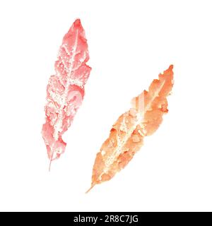 Abstrakte Herbstblätter von Abdrücken auf weißem Hintergrund. Aquarelle Darstellung der im Herbst getrockneten Silhouette für Ausdrucke, Poster und Textur Stockfoto