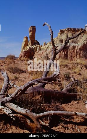 Castle Rock auf der Georgia O'Keeffe Ghost Ranch in New Mexico Stockfoto