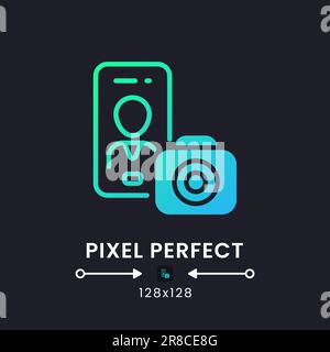 Fotografie-App blaues, durchgehendes verlaufendes Desktop-Symbol auf Schwarz Stock Vektor