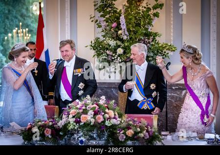 BRÜSSEL - König Willem-Alexander und Königin Maxima und der belgische König Philippe und Königin Mathilde während des Staatsbanketts im Schloss Laeken am ersten Tag des Staatsbesuchs in Belgien. Das königliche Paar wird das Land auf Einladung des belgischen Königs Philippe und Königin Mathilde besuchen und neben Brüssel auch Waterloo, Leuven und Antwerpen besuchen. ANP REMKO DE WAAL niederlande raus - belgien raus Stockfoto