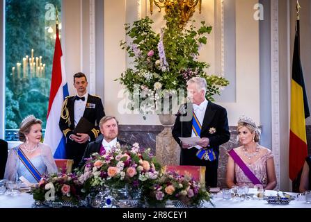 BRÜSSEL - der belgische König Philippe hält am ersten Tag des Staatsbesuchs in Belgien während des Staatsbanketts im Schloss Laeken eine Rede. Das niederländische Königspaar wird das Land auf Einladung des belgischen Königs Philippe und der Königin Mathilde besuchen und neben Brüssel auch Waterloo, Leuven und Antwerpen besuchen. ANP REMKO DE WAAL niederlande raus - belgien raus Stockfoto
