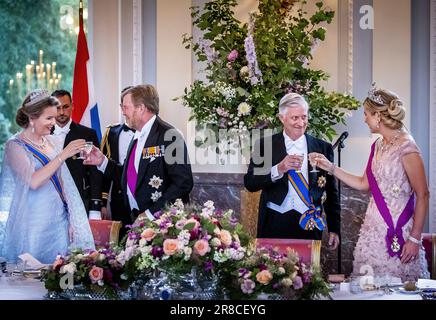 BRÜSSEL - König Willem-Alexander und Königin Maxima und der belgische König Philippe und Königin Mathilde während des Staatsbanketts im Schloss Laeken am ersten Tag des Staatsbesuchs in Belgien. Das königliche Paar wird das Land auf Einladung des belgischen Königs Philippe und Königin Mathilde besuchen und neben Brüssel auch Waterloo, Leuven und Antwerpen besuchen. ANP REMKO DE WAAL niederlande raus - belgien raus Stockfoto