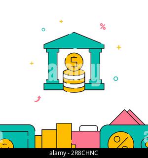 Vektorsymbol für ausgefüllte Linien in Geldgeschäften, einfache Illustration, zugehöriger unterer Rand. Stock Vektor