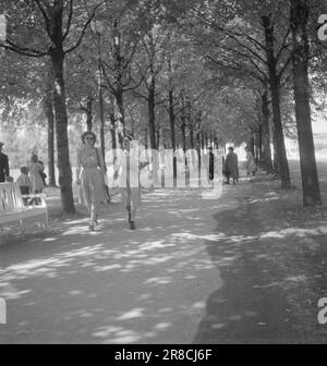 Tatsächlich 16-1947: Hunderttausend zollen dem König 75 Jahre lang Tribut Oslo hatte alle Register für König Haakons 75. Geburtstag am 3. August gezogen. Das Bild des Königs glänzte gegen einen in allen Größen und Editionen von fast jedem Schaufenster. Drei ganze Tage lang dauerten die königlichen Festlichkeiten. Der Höhepunkt der Feierlichkeiten in Oslo war zweifellos die Autofahrt des Königs durch die Stadt am Sonntag. Foto: Aktuell/NTB ***FOTO NICHT VERARBEITET*** Stockfoto