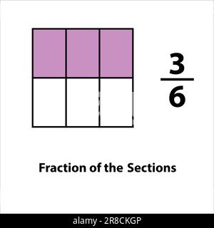 Drei mal sechs Bruchteile des, aufgeteilt in Schichten. Brüche für das Symbol „flache Vektorkontur“. Isoliert auf weißem Hintergrund. Illustration. Stock Vektor