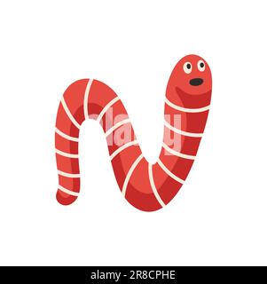 Buchstabe N in Form eines Wurm-Herbst-ABC-Alphabetzeichens. Schriftelement für N-Buchstaben, Schriftart für Thanksgiving-Zeichentrickfilm. Vektorschrifttypsatz der Herbstsaison Stock Vektor