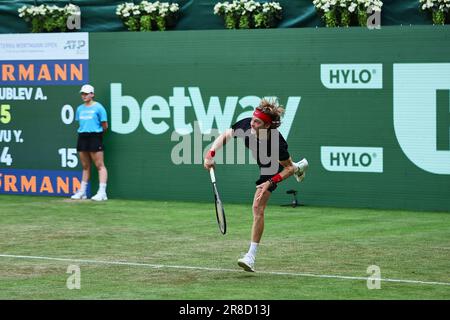 Halle, Westfalen, Deutschland. 20. Juni 2023. ANDREY RUBLEV in Aktion während der Terra Wortmann Open in der Owl Arena (Kreditbild: © Mathias Schulz/ZUMA Press Wire) NUR REDAKTIONELLE VERWENDUNG! Nicht für den kommerziellen GEBRAUCH! Stockfoto