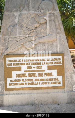 Gedenkplakette im Parque Los Heroes Museo San Roque Valladolid Mexico V. Stockfoto