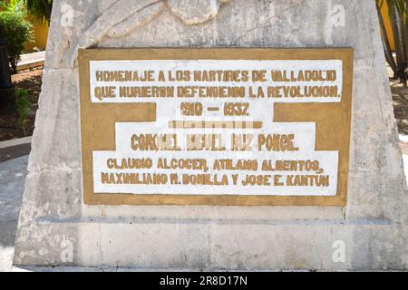 Gedenkplakette im Parque Los Heroes Museo San Roque Valladolid Mexico V. Stockfoto