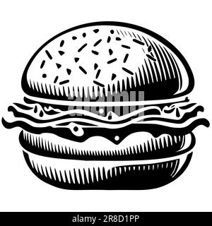 Ikone eines Hamburgers in Schwarz-Weiß Stock Vektor