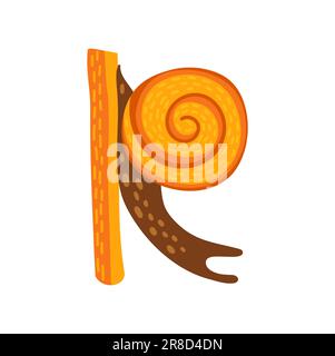 Großbuchstabe R des Herbstes fällt ABC in Form einer Schnecke. Vektorzeichner, Tieralphabet, Schriftart-Element Stock Vektor