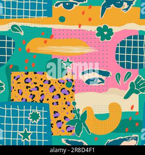 Nahtloses abstraktes Vektormuster für Design. Trendiger, farbenfroher Hintergrund mit verschiedenen Formen, Drucken und mehr. Trendige Handzeichnung. Stock Vektor