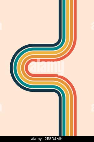 Schlaufe mit Retro-Streifen. 70s klassische Linien. Trendige Hintergrundbilder und Kopierbereiche. Buchstabe C oder U. Unendliches Regenbogenbanner. Boho, altmodische Kulisse Stock Vektor