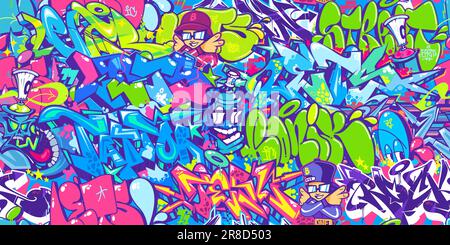 Nahtlose Bunte Moderne Abstrakte Urban Style Hiphop Graffiti Street Art Muster. Vektorgrafik Hintergrundvorlage Stock Vektor