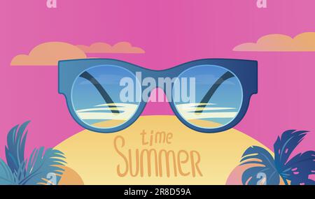 Banner Sommerzeit, Sonnenlicht im Hintergrund der Sonne. Vektor Stock Vektor