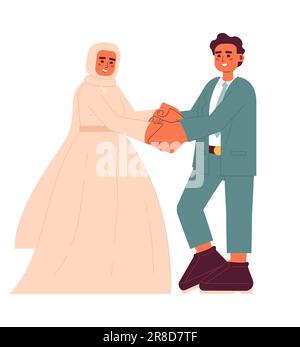 Empfang für muslimische Braut und Bräutigam mit halbflachen bunten Vektorfiguren Stock Vektor