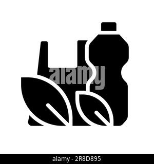 Symbol für biologisch abbaubare schwarze Glyphe aus Kunststoff Stock Vektor