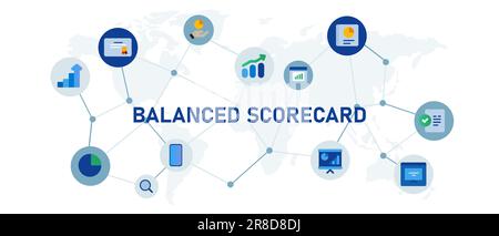 Balanced Scorecard Scorecard Scorecard unternehmensinterne Überprüfungsverwaltung Globales Konzept des Unternehmens Verbundene Symbolgruppe Illustration Stock Vektor