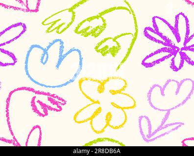 Blumen handgezogene Wachsstifte Kinder ziehen Stock Vektor