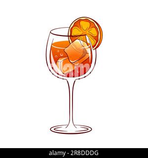 Aperol Spritz Cocktail. Alkoholisches Getränk mit frischer Orange und Eis. Vektordarstellung isoliert auf weißem Hintergrund. Stock Vektor