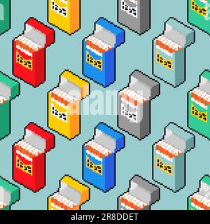 Packung Zigaretten Pixel Art Muster nahtlos. 8 Bit verpixelter Hintergrund Stock Vektor