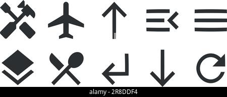 Set mit 10 Symboldarstellungen. Vektordarstellung von Symbolen für dünne Linien. Umreißen Sie isolierte Zeichen. Lineare Symbole festgelegt. Dünn gefüllte Symbolpakete. Vektordarstellung Stock Vektor