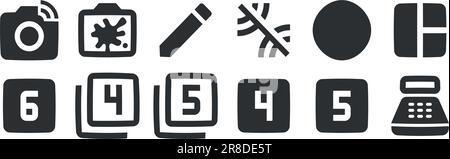 Satz mit 12 Symbolen Hardware. Vektorsammlung dünne Linie Web-Symbol. Moderner Trend im Stil. Lineare Symbole festgelegt. Dünn gefüllte Symbolpakete. UI und UX Stock Vektor