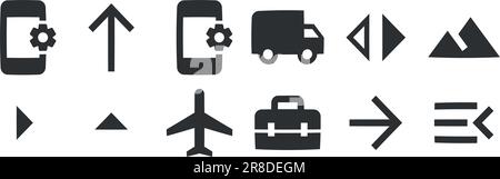Set mit 12 Symboldarstellungen. Collection mit Zeilensymbolen. Umreißen Sie isolierte Zeichen. Linearer Symbolsatz. Große UI-Symbolgruppe. UI und UX Stock Vektor