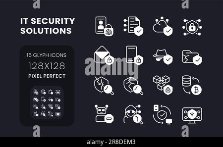 IT-Sicherheitslösungen, weiße, solide Desktop-Symbole Stock Vektor