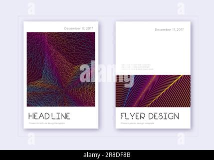 Schablonensatz für minimales Cover-Design. Abstrakte Regenbogenlinien auf weinrotem Hintergrund. Göttliches Cover-Design. Moderner Katalog, Poster, Buchvorlage usw. Stock Vektor
