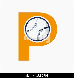 Baseball-Logo auf der Vektorvorlage für Buchstabe P. Stock Vektor