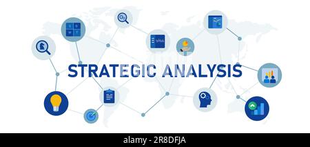 Strategische Analyse Planung Marktstrategie Globales Konzept von geschäftlich vernetzten Symbolgruppen Illustration Stock Vektor